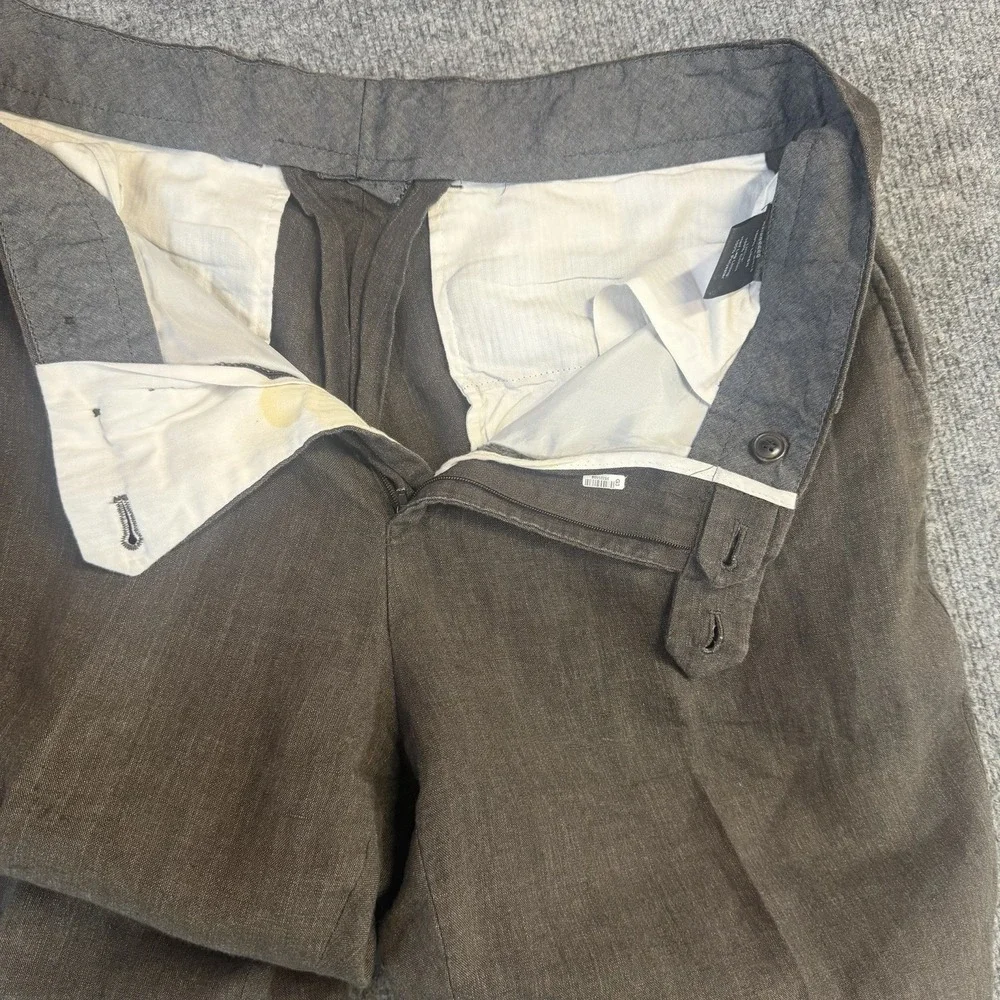 Todd Snyder Linen Dress Pants Men 34x32 Brown Flat Front Made in Portugal(34x27)